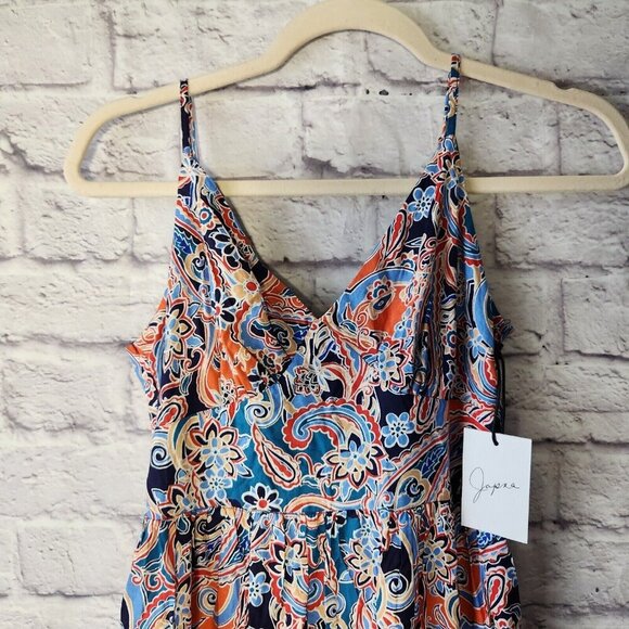 JAPNA Womens Size Small Blue Orange Multicolor Floral Paisley Maxi Dress - Picture 2 of 6